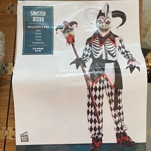 Sinister Jester Kids Costume - Black, White, and Red